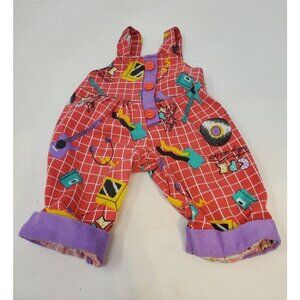 Vintage 80s Cabbage Patch Doll Clothing Overalls Retro Guitar Red Record Grid